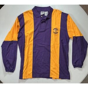 VTG  90s The Edge Minnesota Vikings Color Block Polo Shirt Mens L Striped